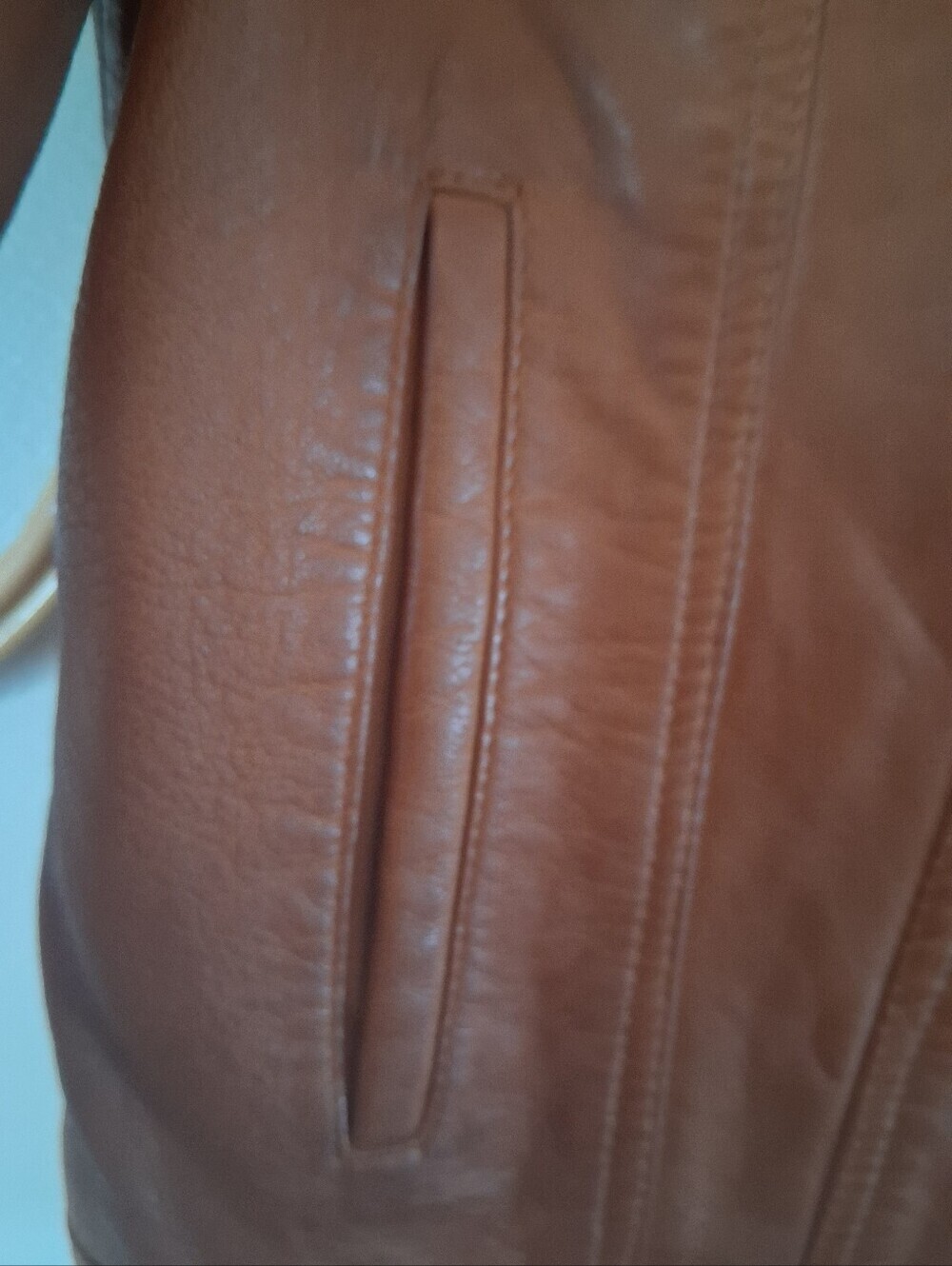NWOT Lucky Brand Leather Trucker Jacket In Color: Cognac Size L - Picture 7 of 15